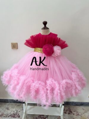 Zigzag Ruffle Dress DL Pink and Golden