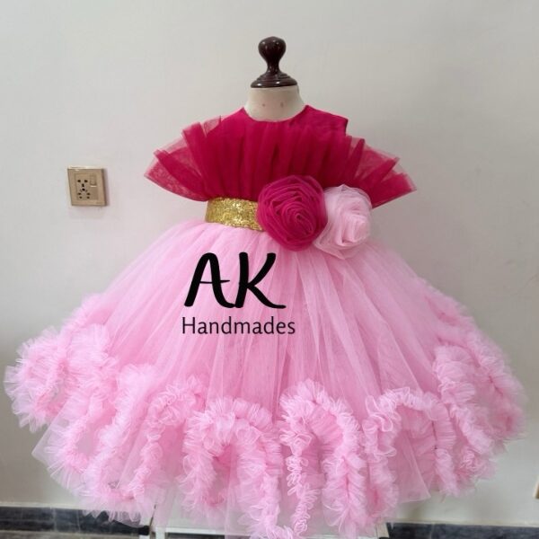 Zigzag Ruffle Dress DL Pink and Golden